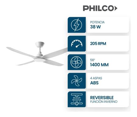 Ventilador De Techo PHILCO Teb5634lp 56p 38w 205rpm.