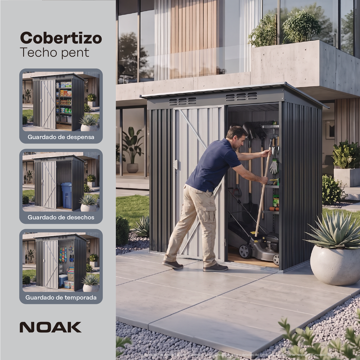 Cobertizo Depósito 151x187x91cm Noak Negro Acero Galvanizado - Vista 3