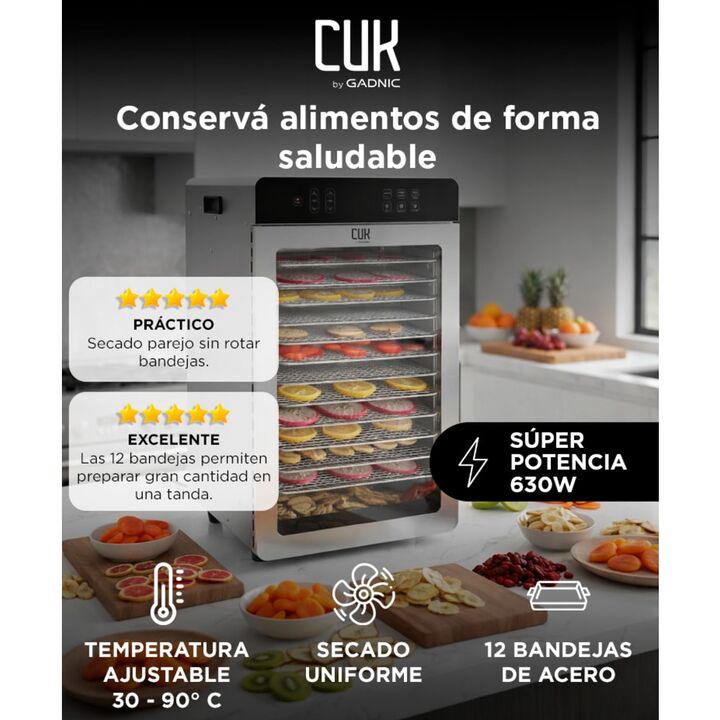 Deshidratador de Alimentos Cuk By Gadnic 12 Bandejas Desmontables 630W Display Digital - Vista 2