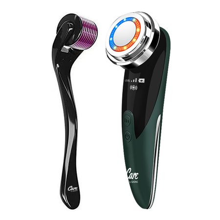 Kit de Dermaroller + Cepillo Facial Masajeador LED - Rejuvenecedor