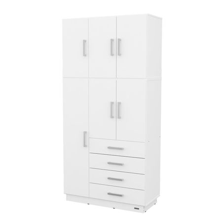 PLACARD MOSCONI ROPERO 6 PUERTAS 4 CAJONES CON BAULERA DAKAR 56711 COLOR BLANCO