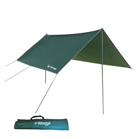 Tarp Supervivencia 3X3 Lona Impermeable Waggs Camping Postes Verde