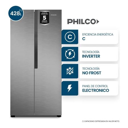 Heladera No Frost Philco Side by Side Inverter NPHSB450XI 428L Inox