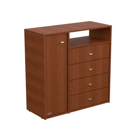 CÓMODA CAJONERO MOSCONI 4 CAJONES 1 PUERTA MELAMINA MILENIAL 56805 COLOR TABACO