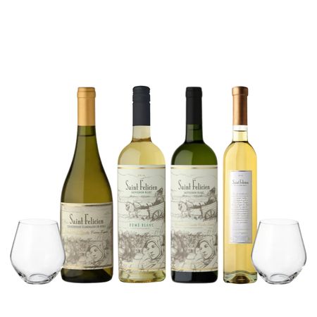 Set Vinos Blancos Saint Felicien Seleccion x 4 y 2 Copas Con Estuche