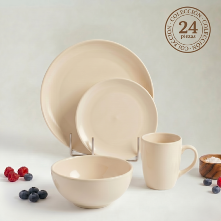 Set Vajilla x24 piezas Plato Playo Postre Bowl Taza Cerámica Mate