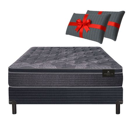 Conjunto Sommier y Colchon de Resorte LFK King Koil World Extended Life XL Advanced 2 Plazas y Media 140x190x29cm Pillow Suave de Espuma Viscoelastica + Almohada de Regalo