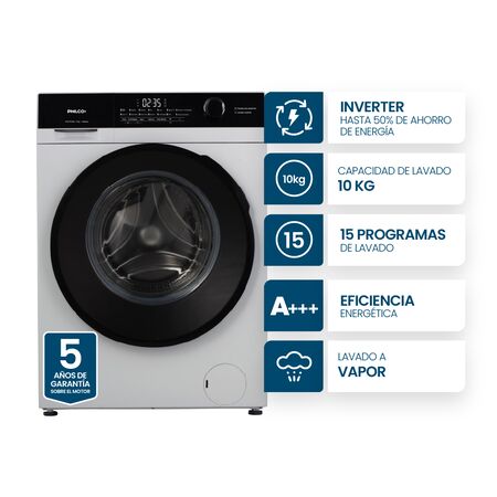 Lavarropas Philco 10Kg Inverter Carga Frontal Blanco PHLF1014BI