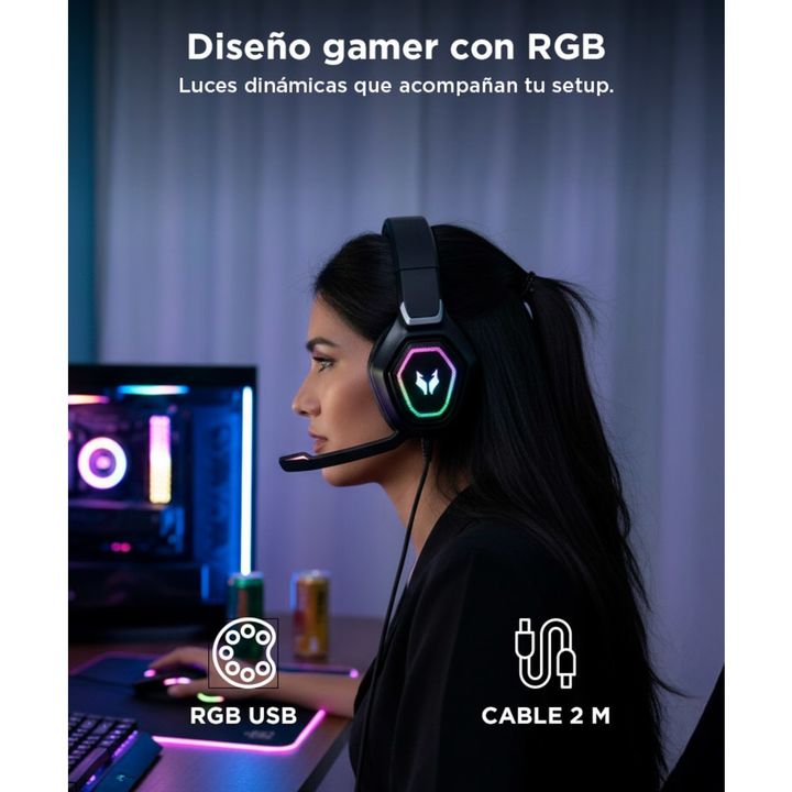 Auriculares Game Alpha Gadnic 8800 Play Micrófono Luz RGB Cancelación Sonido - Vista 4