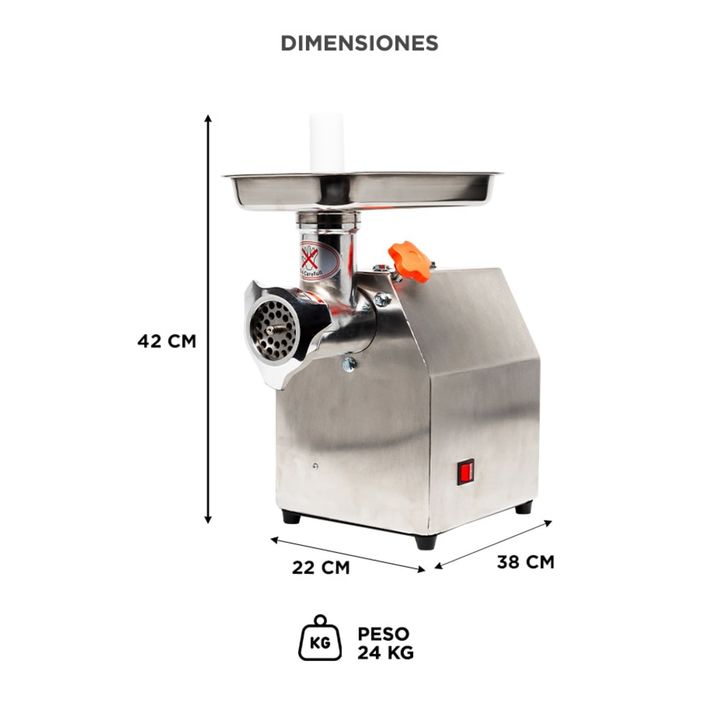 Picadora De Carne Industrial 1 Hp Gadnic Big-P Acero Inoxidable - Vista 6