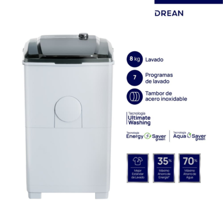 LAVARROPAS SEMIAUTOMATICO DREAN LTDR87SB CARGA SUPERIOR 8KG