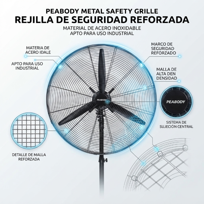Ventilador Peabody PE-VI300ME De Pie 30" 240W 3 Velocidades Industrial - Vista 3