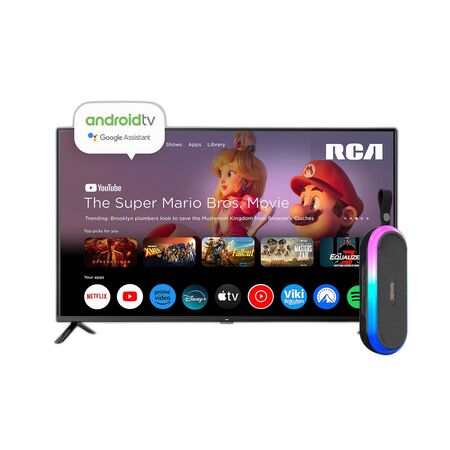 Combo Smart TV RCA 65" 4K LED Android TV + Parlante Bluetooth Dekkin 16W
