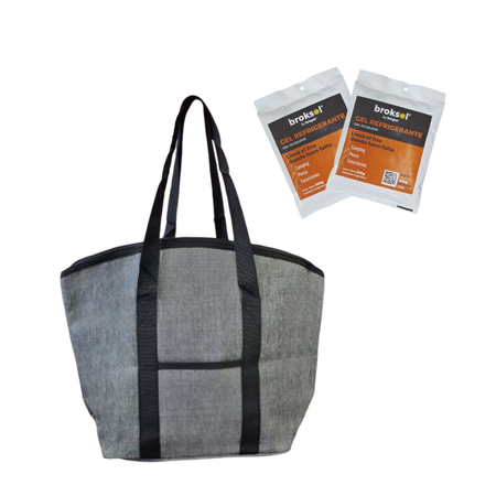 Set bolso lunchera conservadora termica gris 2 geles refrigerantes