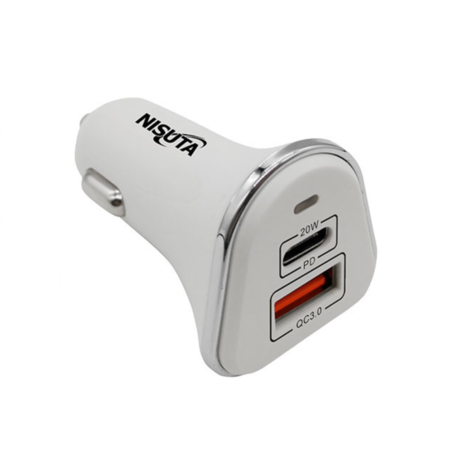 CARGADOR NISUTA AUTO USB Y USB-C 12V (C:BLANCO NSAD12US2QC)
