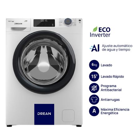 Lavarropas Ecoinverter con IA 6 Kg 800 RPM Blanco Drean LCFDR0608LB1