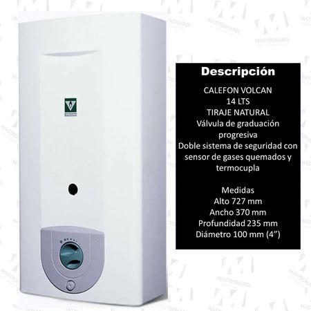 Calefon Volcan 14 Litros Gas Natural Tiro Natural 315 Bfv