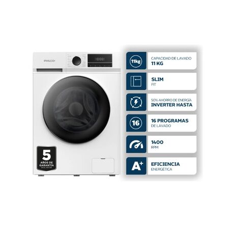 LAVARROPAS AUTOMATICO  PHILCO PHLFA11C3ABN FRONTAL 11KG BLANCO
