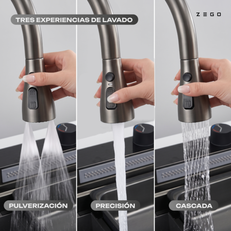 Bacha De Cocina Pvd Con Grifería Inteligente Acero Zego