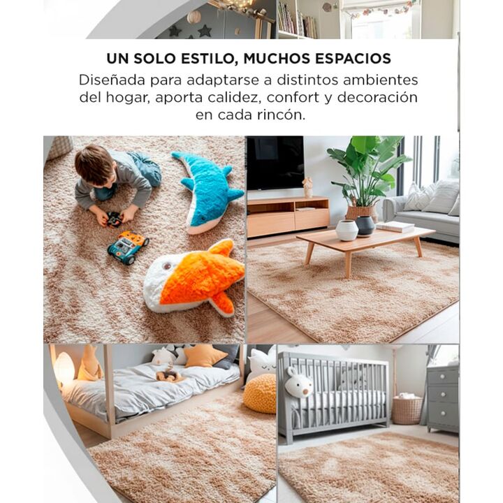Alfombra Beige 2x2,4 Mts Nórdica Living Gadnic Lavable Súper Soft - Vista 4