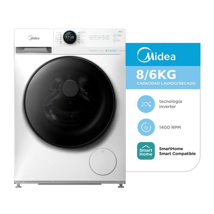 Lavasecarropas Automático Carga Frontal Inverter Midea 8Kg 6Kg 1400 RPM MF200D80WB/W - Vista 1