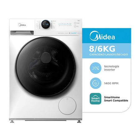 Lavasecarropas Automático Carga Frontal Inverter Midea 8Kg 6Kg 1400 RPM MF200D80WB/W