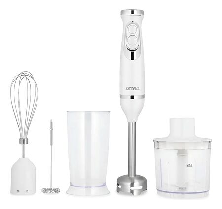 Licuadora De Mano Atma 600w Con Batidor, Espumador Y Chopper Blanco