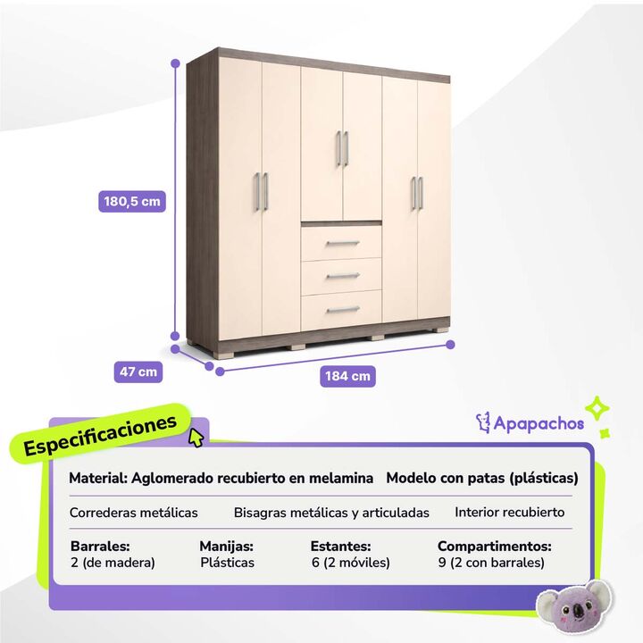 Placard Ropero Reforzado de 6 Puertas 3 Cajones Golden Oregon Maximo Fortaleza - Vista 3