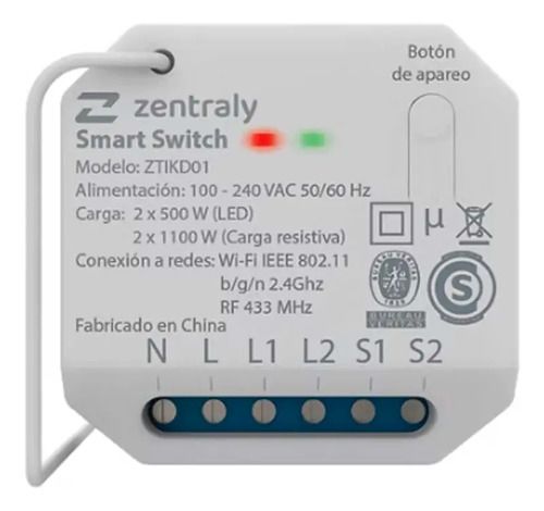 Zentraly Smart Switch Dual Y 2 Llaves Doble Kinetic - Vista 3