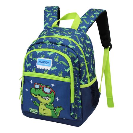 Mochila Kossok Glossy Escolar Premium Dino Azul Liso