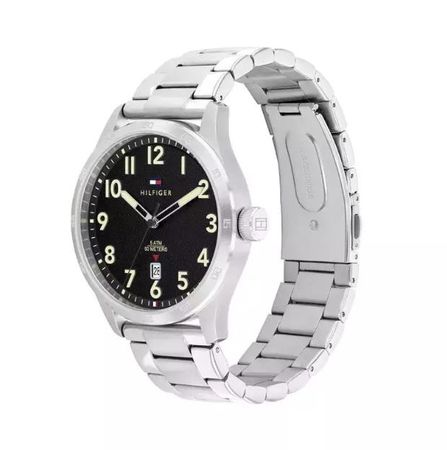 RELOJ ANALÓGICO TOMMY HILFIGER - CAJA CUARZO PLATEADO ESFERA NEGRA MALLA ACERO INOX (RTH0730)