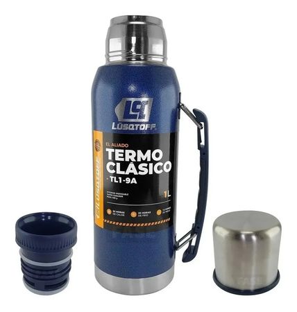 Termo Inoxidable 1lt Lusqtoff Tl1-9a Frio Calor Con Cebador Azul