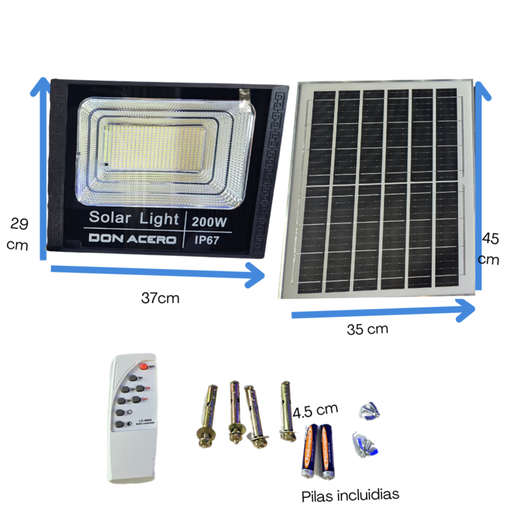 Reflector Led 200w con Panel Solar Exterior + Control Remoto DON ACERO - Vista 3