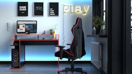 Escritorio Gamer 1,29m - Negro C|filo Rojo