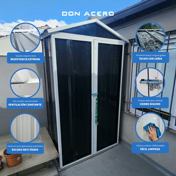 Armario Deposito Galpon de jardin 1x057x2 Negro + piso + estante DON ACERO - Vista 5