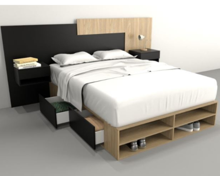 Base Cama Box Linea Minimal 1.40m 4 Cajones Con Estantes 6442 Nogal/Negro Tables