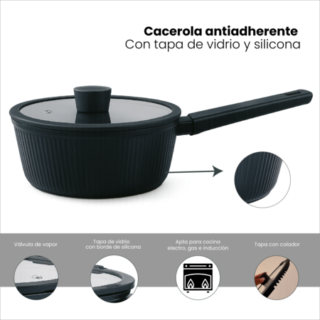 Cacerola con Mango y Tapa 16 cm Negro