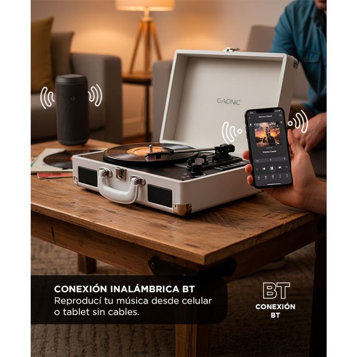Tocadiscos Gadnic TD33 Bluetooth Portátil 3 Velocidades FM USB Aux-In RCA SD - Vista 3