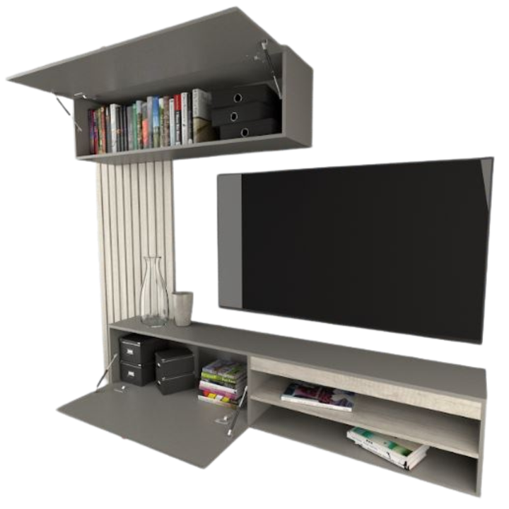 Mueble Rack Tv Flotante Centro De Entretenimiento Living Tables 1113 Nevado Gris - Vista 5