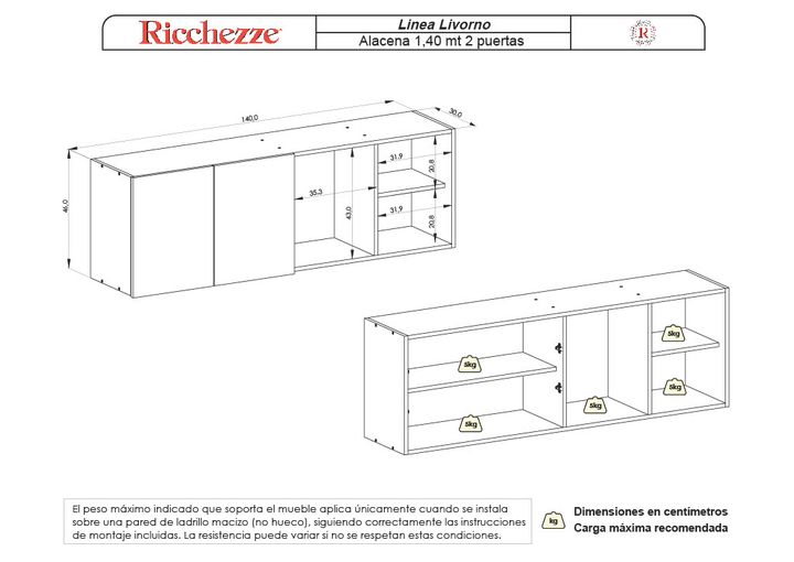 Alacena Armario Mueble de Cocina RICCHEZZE Modulada 140 CM Premium Color Blanco Mdp - Vista 6