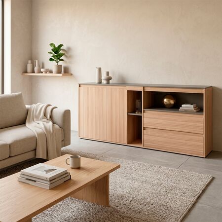 Bahiut 2,00 m. 2 Cajones 2 Puertas Coco Bolo|gris C. Tables