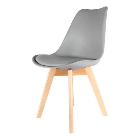 SILLA ACOLCHADA TULIP GRIS CON PATAS DE MADERA