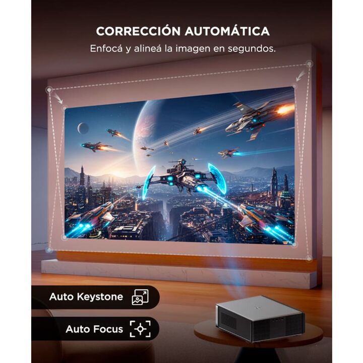 Proyector Gadnic Inalámbrico 12.000 Lúmenes Google TV Auto Keystone AutoFocus WiFi BT - Vista 3