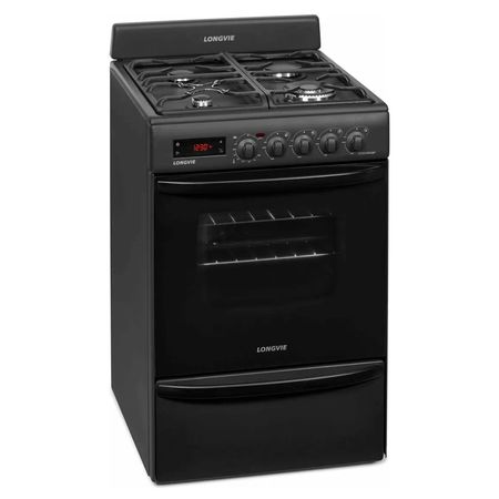 Cocina a Gas Longvie 60cm Digital Luz Encendido Grill Reja Fundicion Grafito