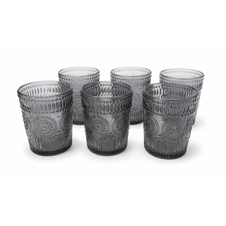 6 vasos de vidrio labrados gris tornasol