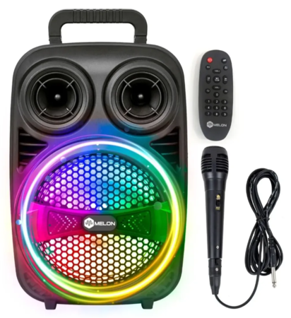 Parlante Portátil Bluetooth 5.0 Melon X10 8" con Luces LED y Micrófono