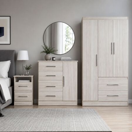 Combo de Dormitorio Placard Comoda y Mesa de luz Melamina Reforzada Marfil Maximo Fortaleza Maximo Fortaleza