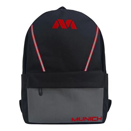 Mochila Munich Presto Ultra Liviana Reforzada Gran Capacidad Negro/Gris/Rojo Liso