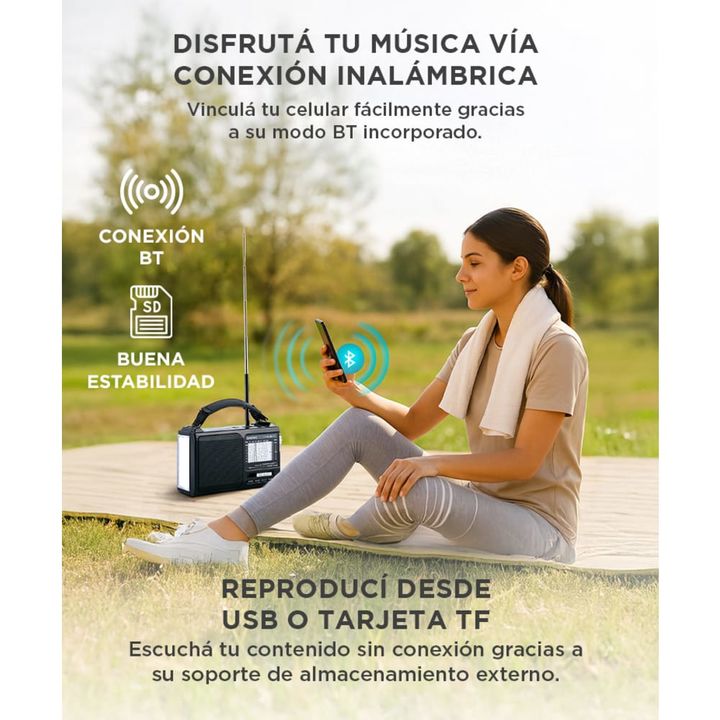 Radio Portatil BT GADNIC Inalámbrica AMFM Recargable Con Luz - Vista 3