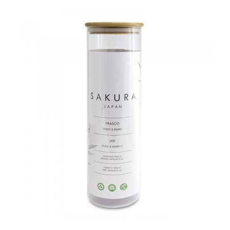 Frasco Tubo Sakura 1900 Ml Vidrio Y Bambú